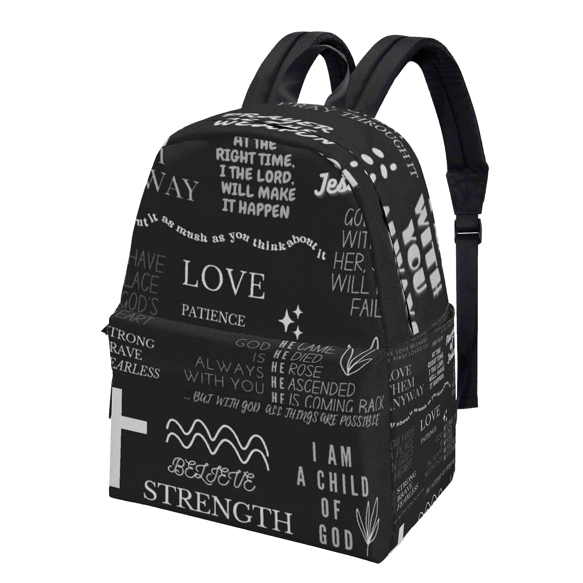 Christian Backpack Black, Faith Inspired Bible Verse Bag, Jesus Strength Prayer Backpack, Inspirational School Bag PLAF61